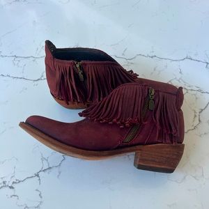 Beautiful Maroon Leather Boots with Fringe
